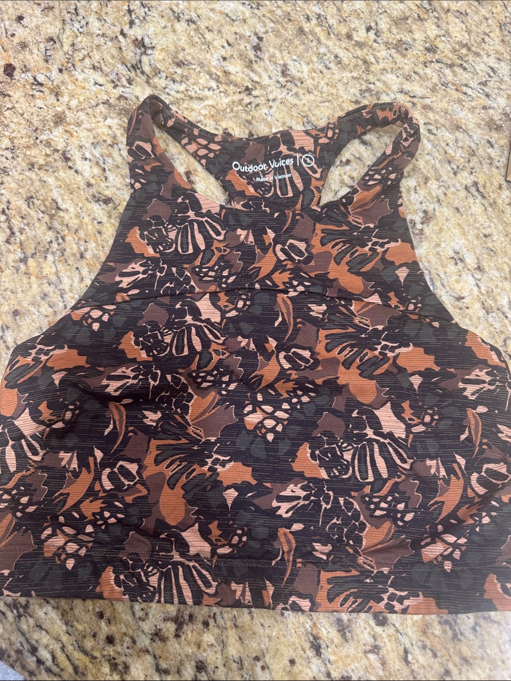 Outdoor Voices Black and Brown Floral Racerback Crop Top